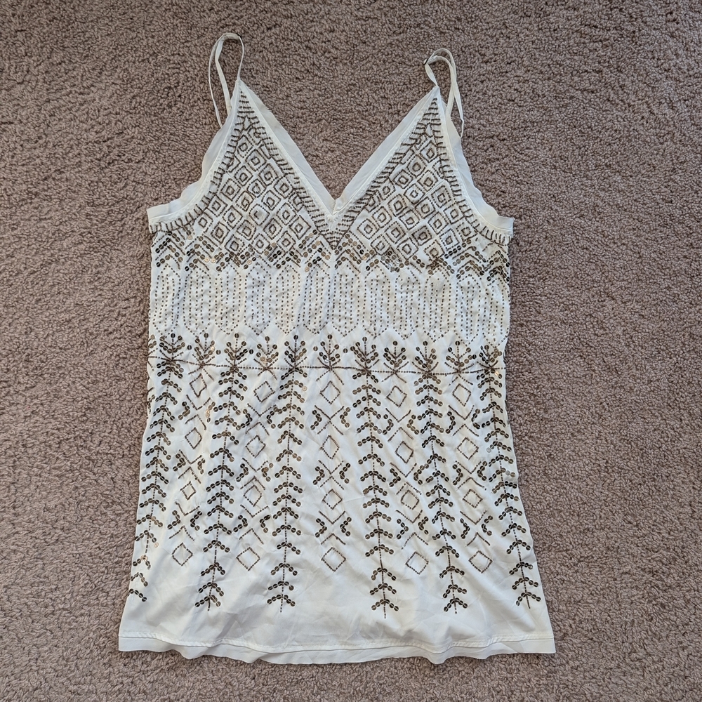 Free People Ivory White Arizona Nights Geometric Sequin Slip Dress NWT Large - Picture 6 of 10